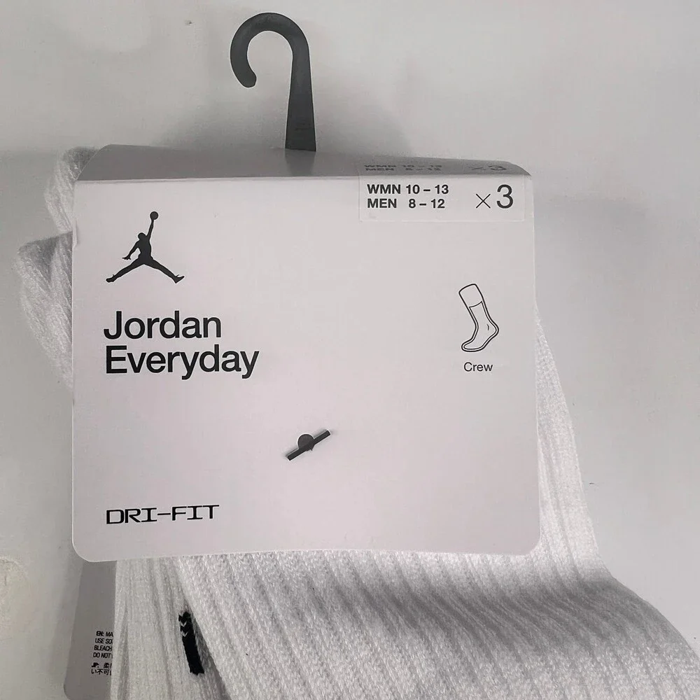 NEW Jordan Everyday DriFit Crew Socks   3 Pack - White  (FAST SHIPPING!!)
